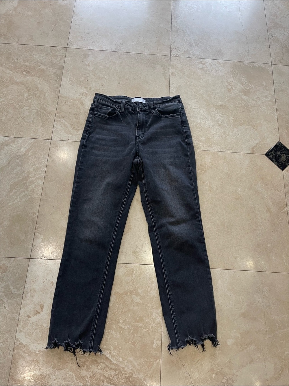 Velvet Black Straight-Leg Jeans with Frayed Hem